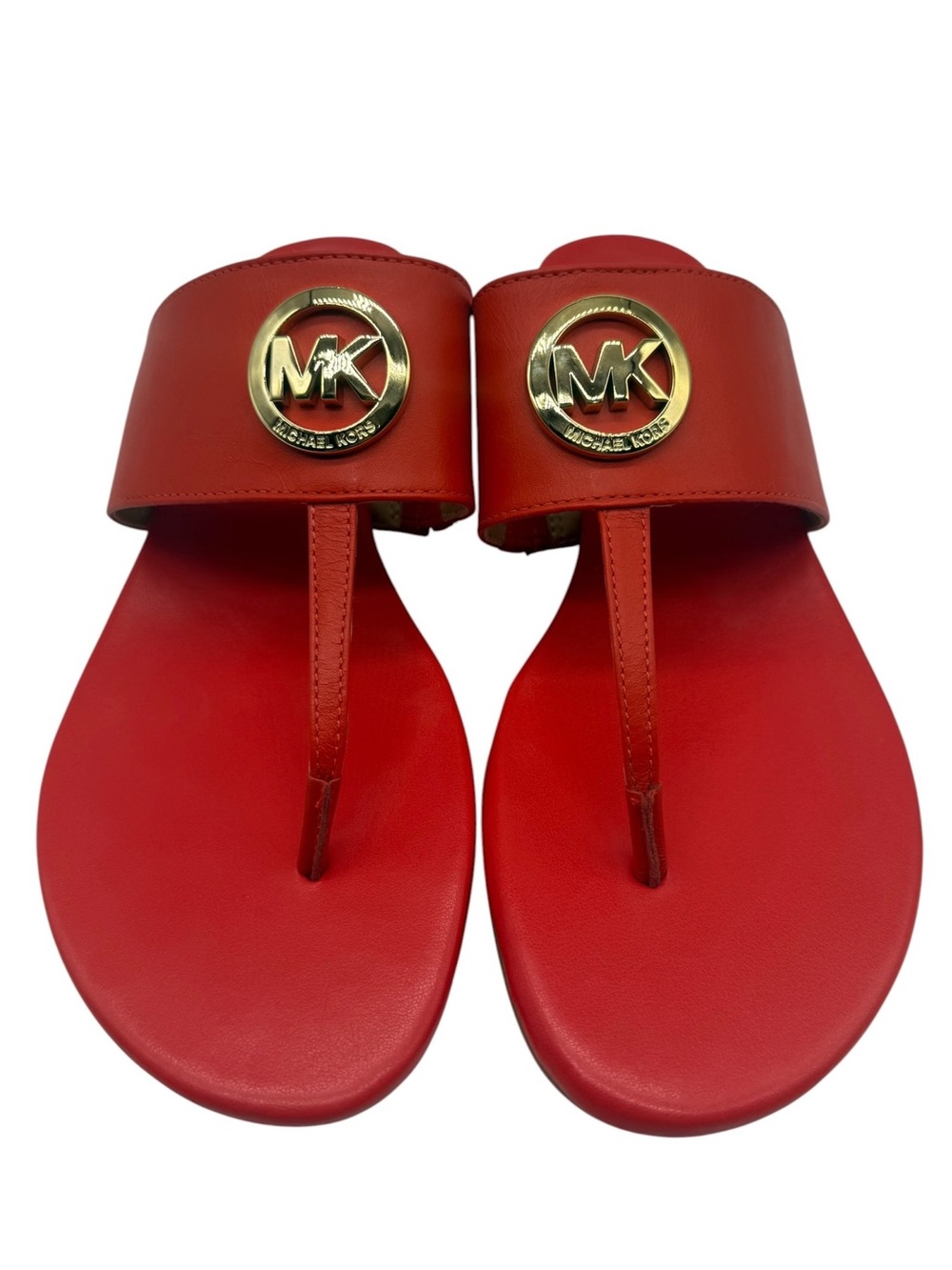 Michael Kors Womens Sandals Size 8.5 Red Leather Logo Thong Heeled Colorful Chic - Picture 3 of 12